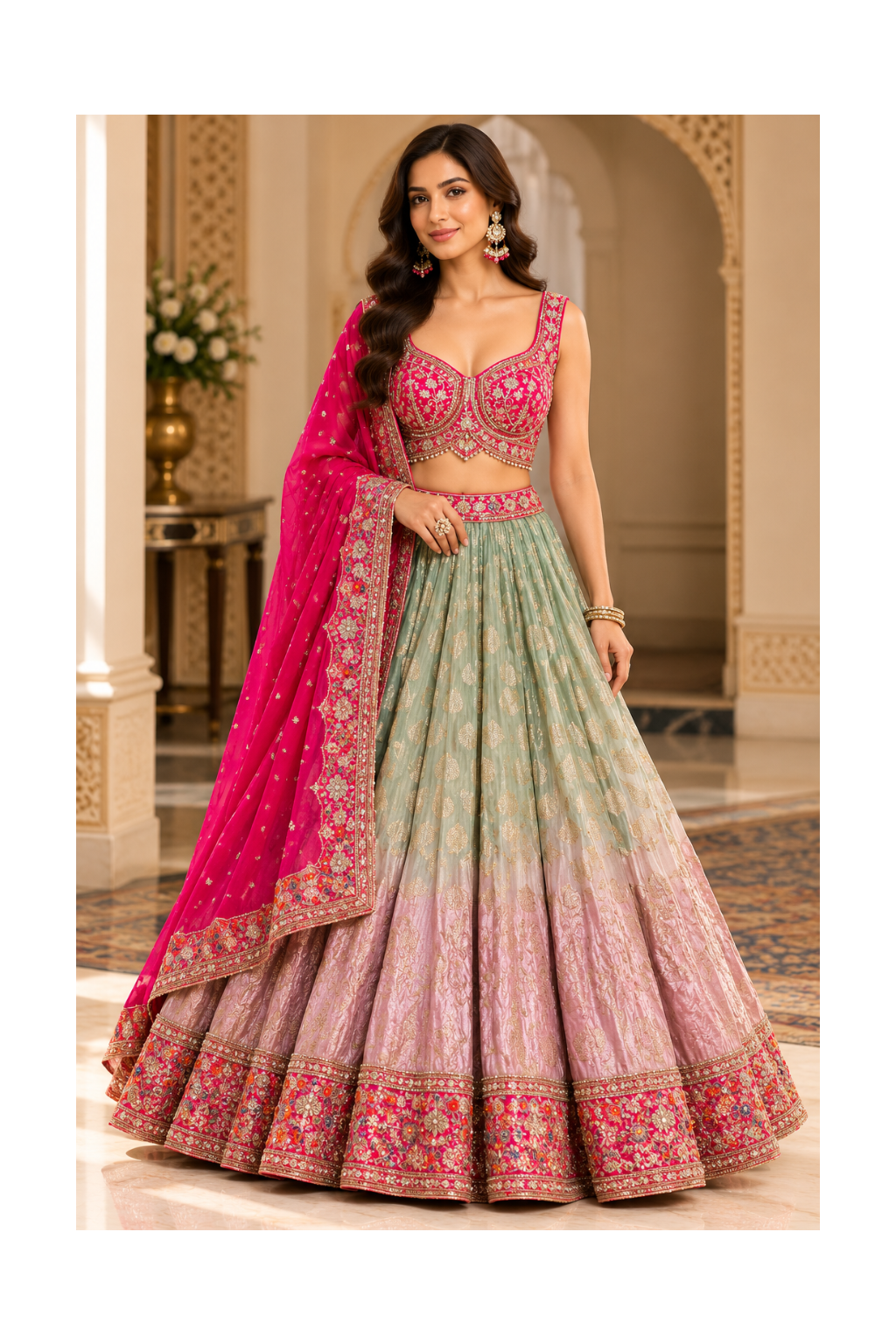Sky Blue and Rani Pink Lehenga Main image