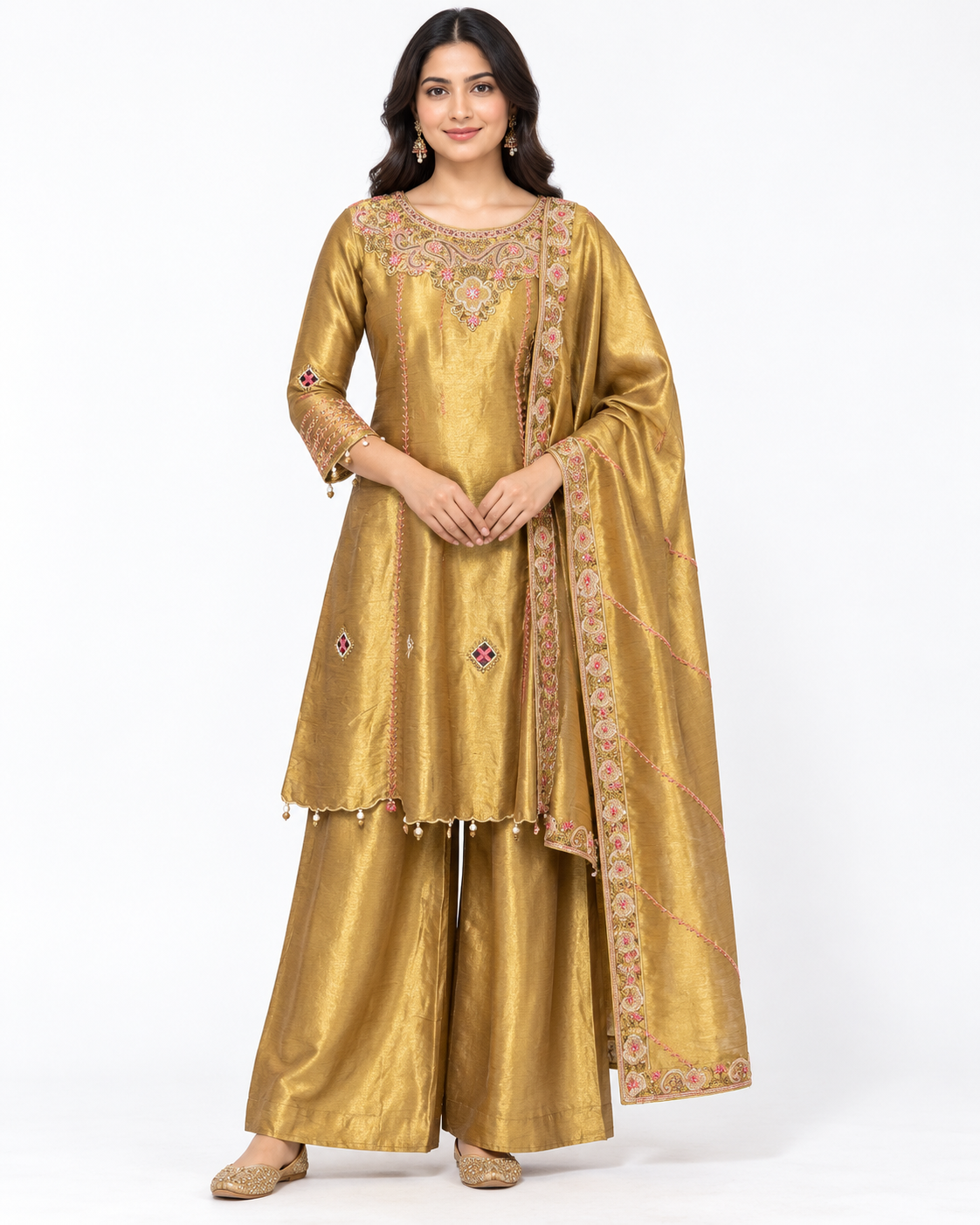 Mustard Gold Embellished Palazzo Suit