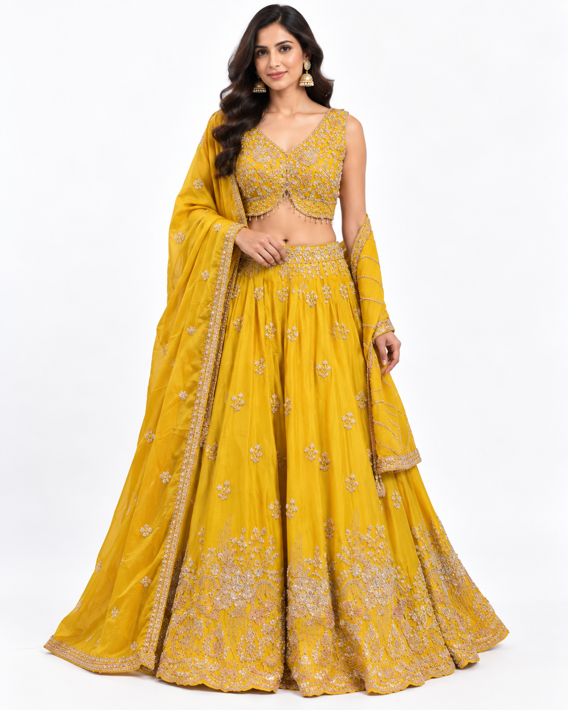 Mustard Lehenga with Floral Embroidered Blouse Main image