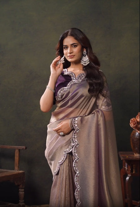 Mauve Taupe Elegance satin silk saree