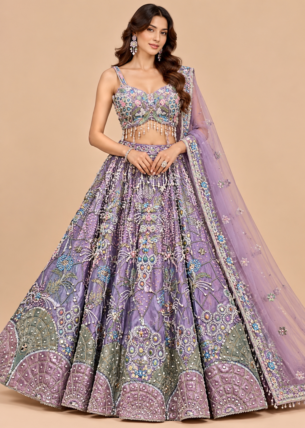 Purple Hand-Embroidered Lehenga Set Main image