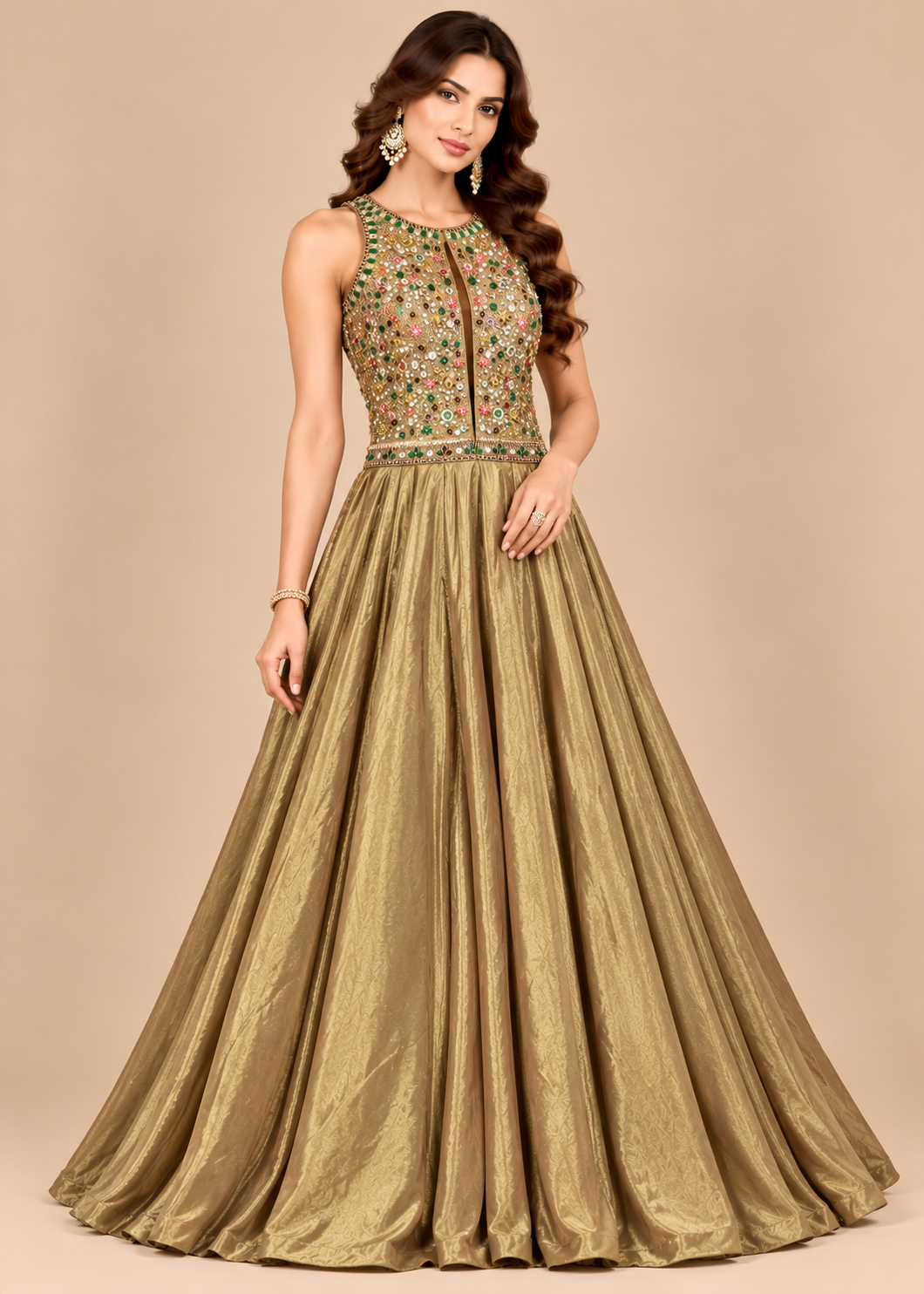 Antique Gold Hand-Embroidered Gown