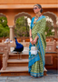 Cerulean Blue Banarasi Ikat Silk Saree
