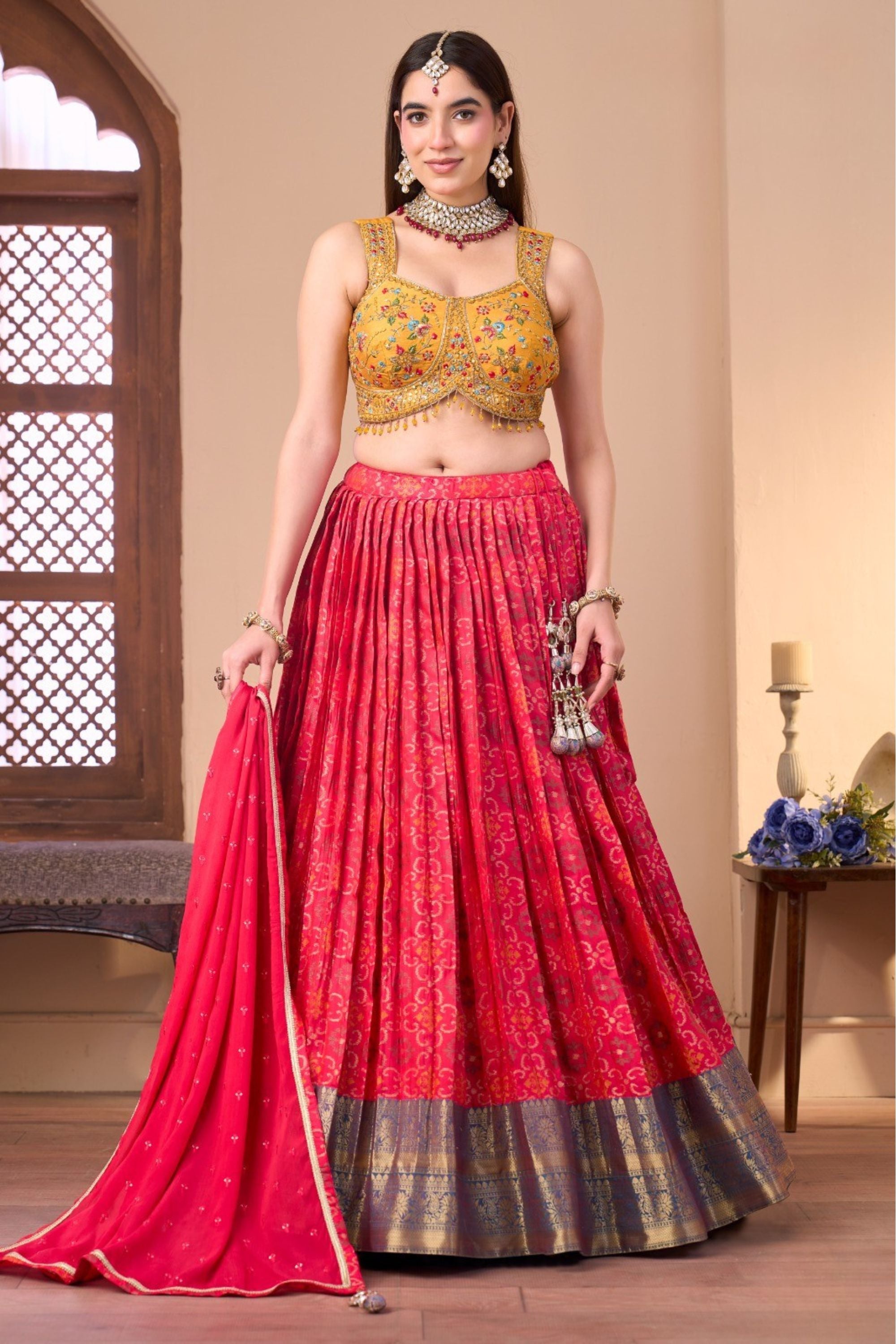 Fuchsia Pink Printed Lehenga Set