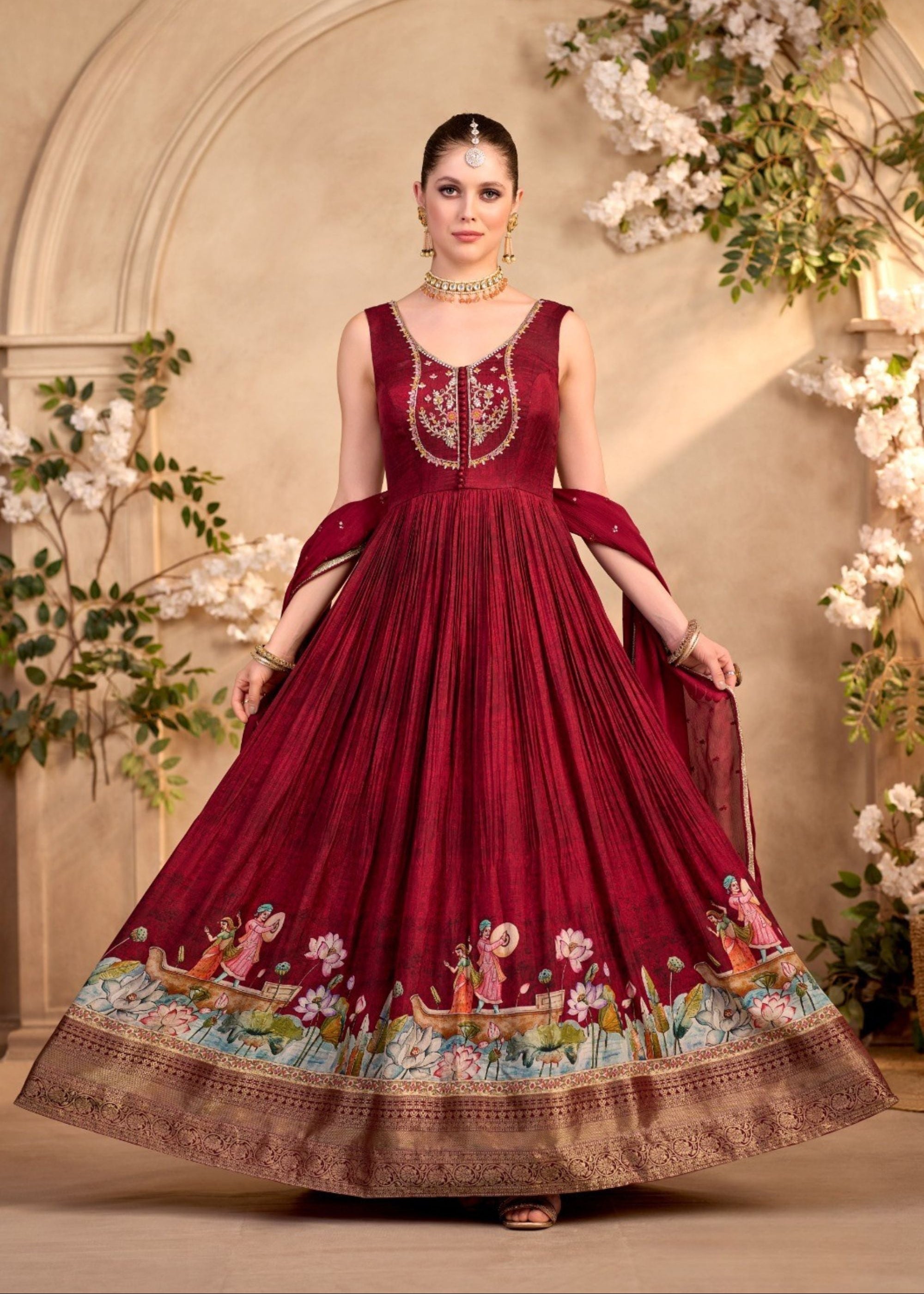 Deep Maroon Hand-Embroidered Anarkali Set Main image