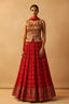 Red Embroidered Peplum Top & Lehenga Set