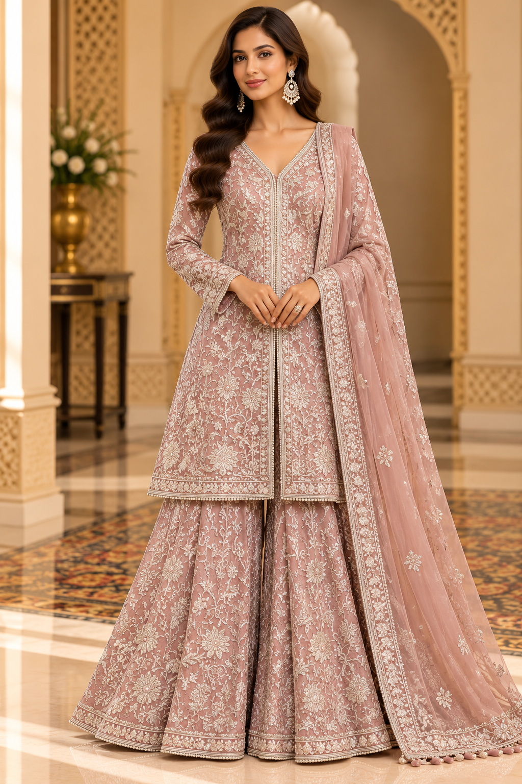 Dusty Pink Floral Palazzo Suit