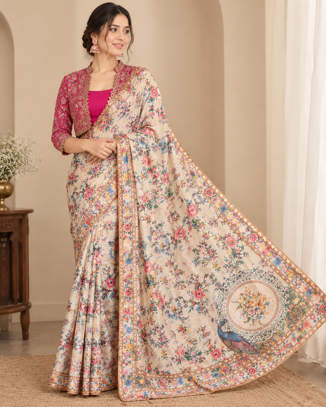 Floral Printed Saree with Stitched Blouse Main image
