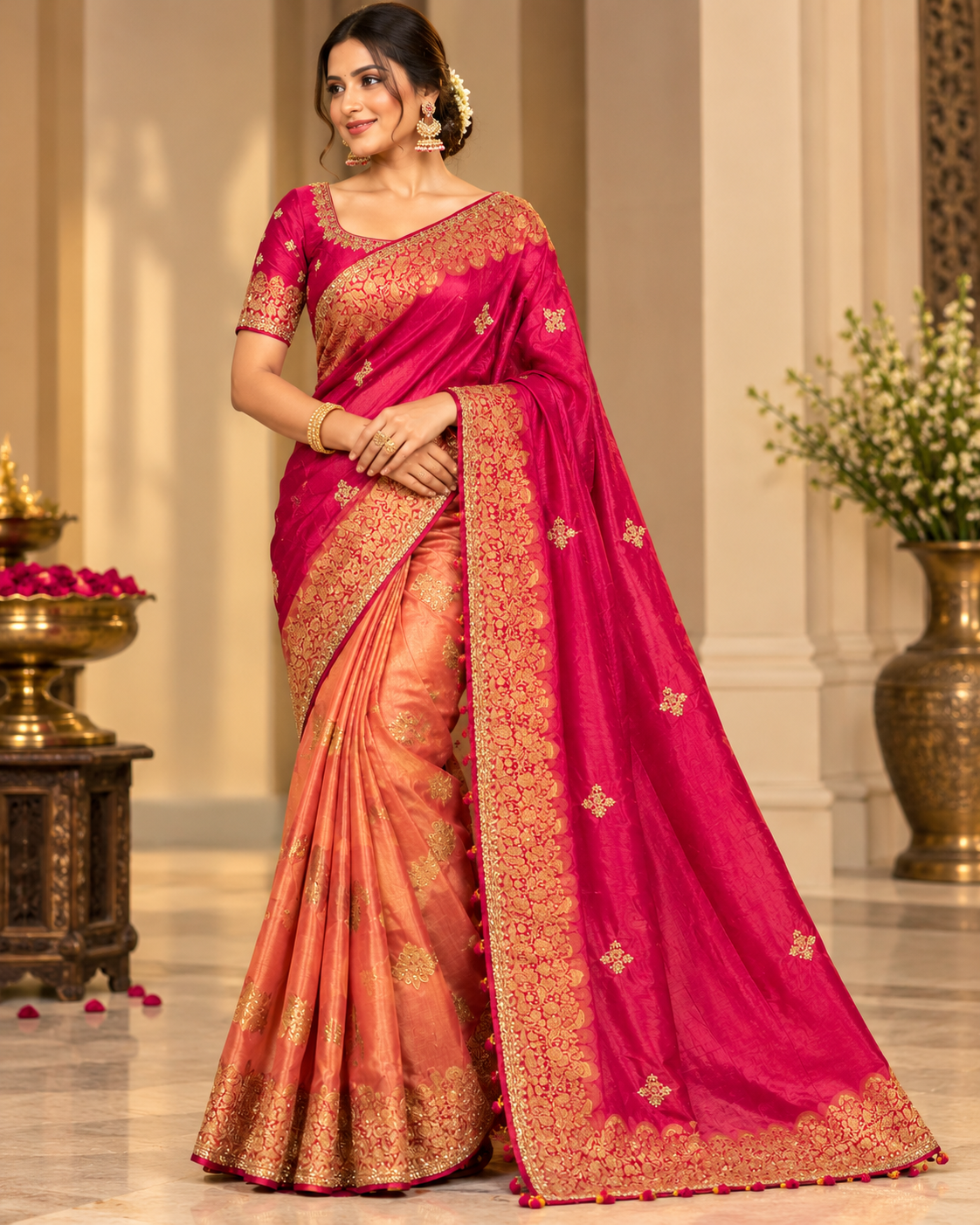 Rani Pink Dual-Tone Silk Saree Main image
