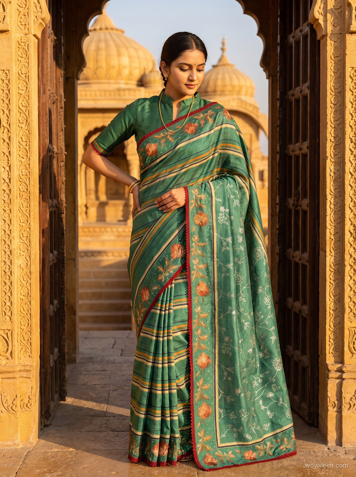 Mint Green Saree with Floral Printed Border