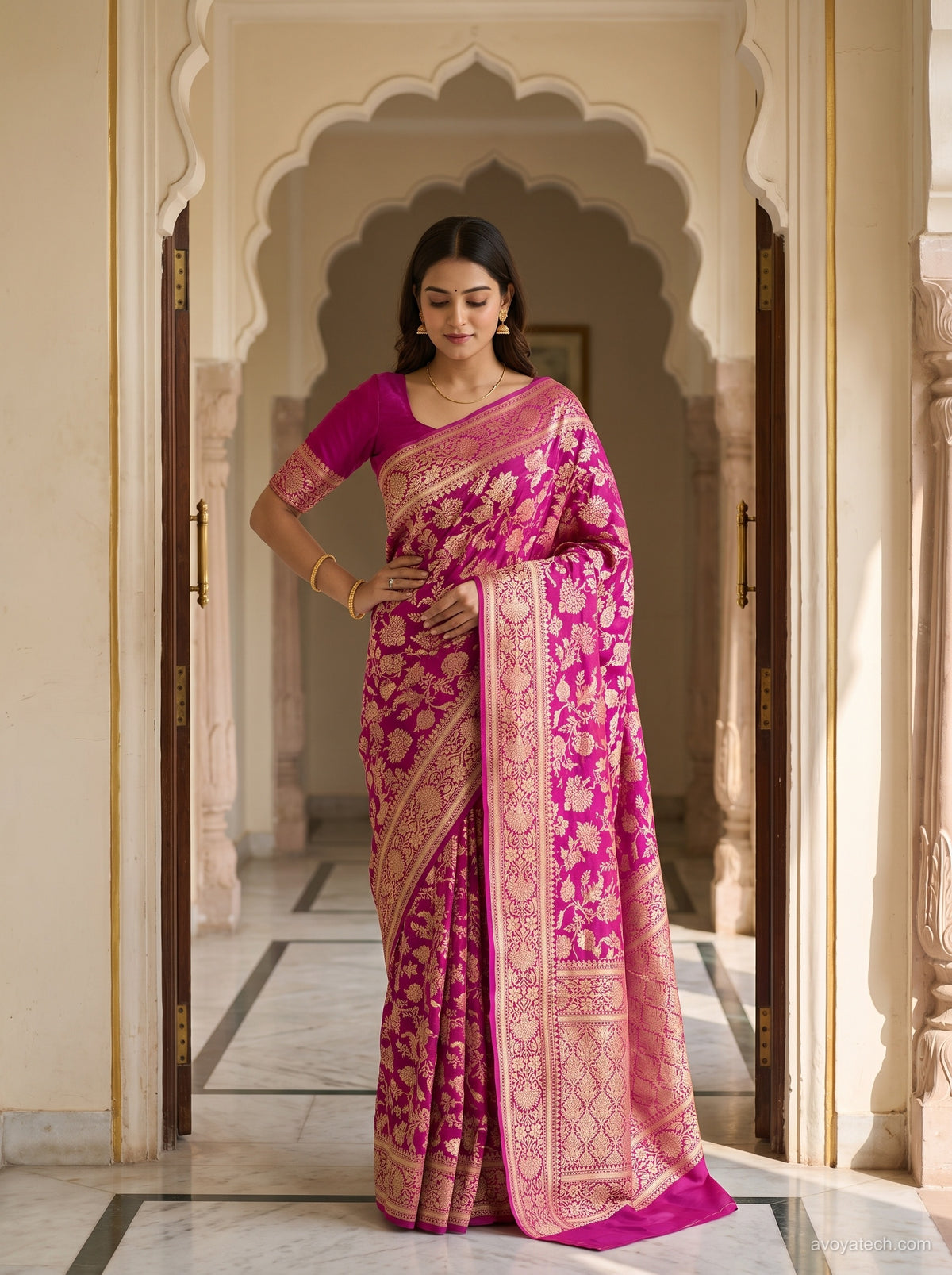 Magenta Pink Traditional Printed Saree