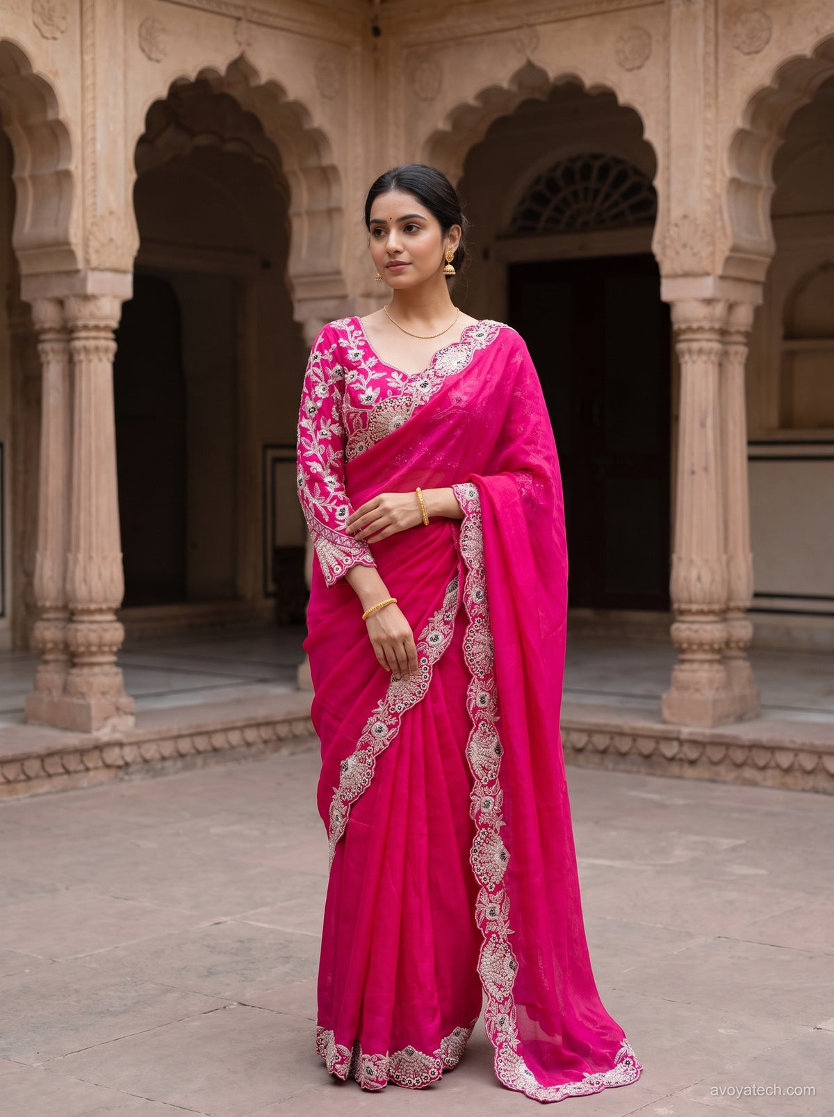 Rani Pink Soft Saree with Designer Embroidered Border Main image