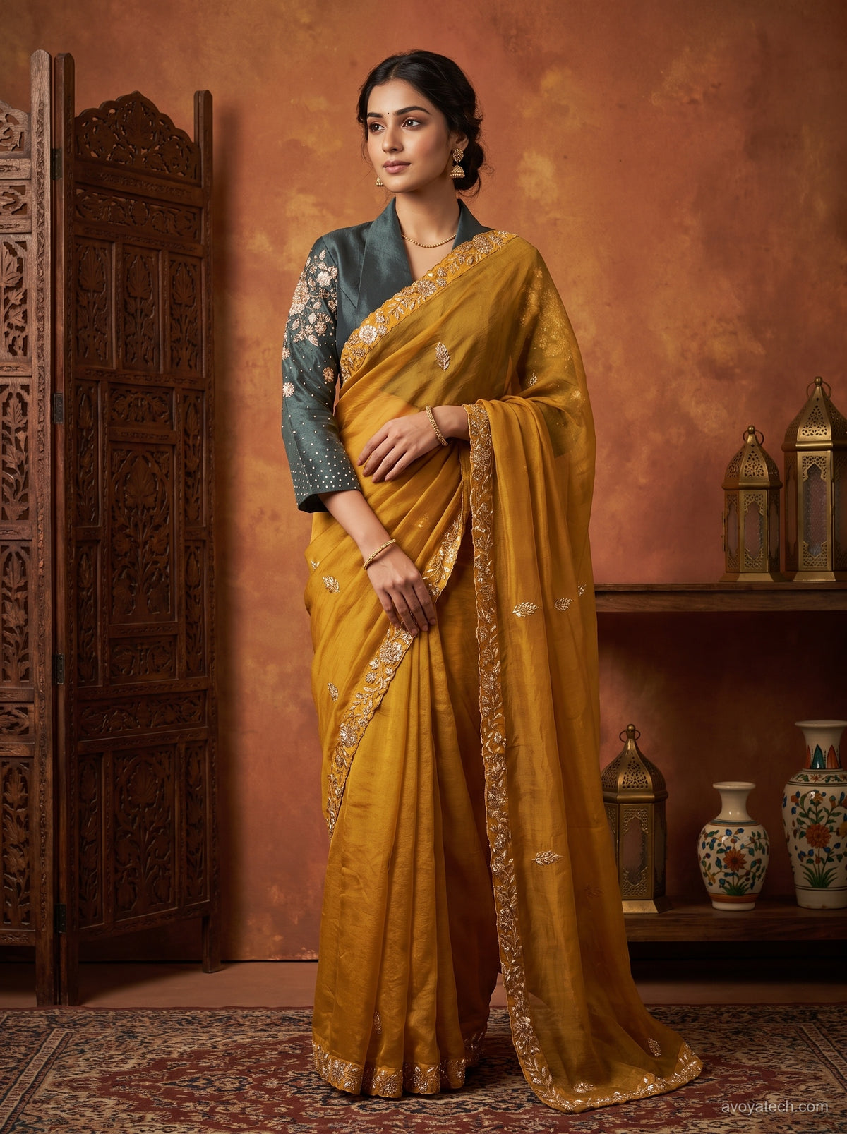 Mustard Yellow Soft Saree with Delicate Embroidered Border
