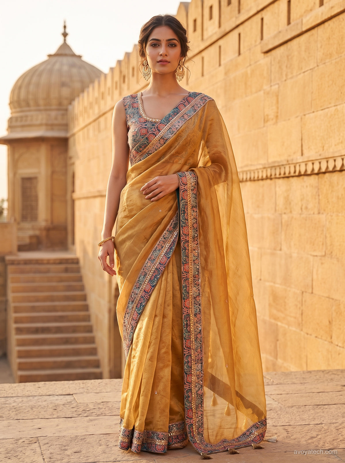 Mustard Yellow Soft Saree with Designer Embroidered Border