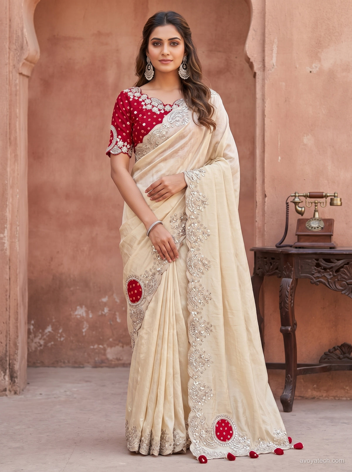 Cream Soft Fabric Saree with Silver Embroidered Border