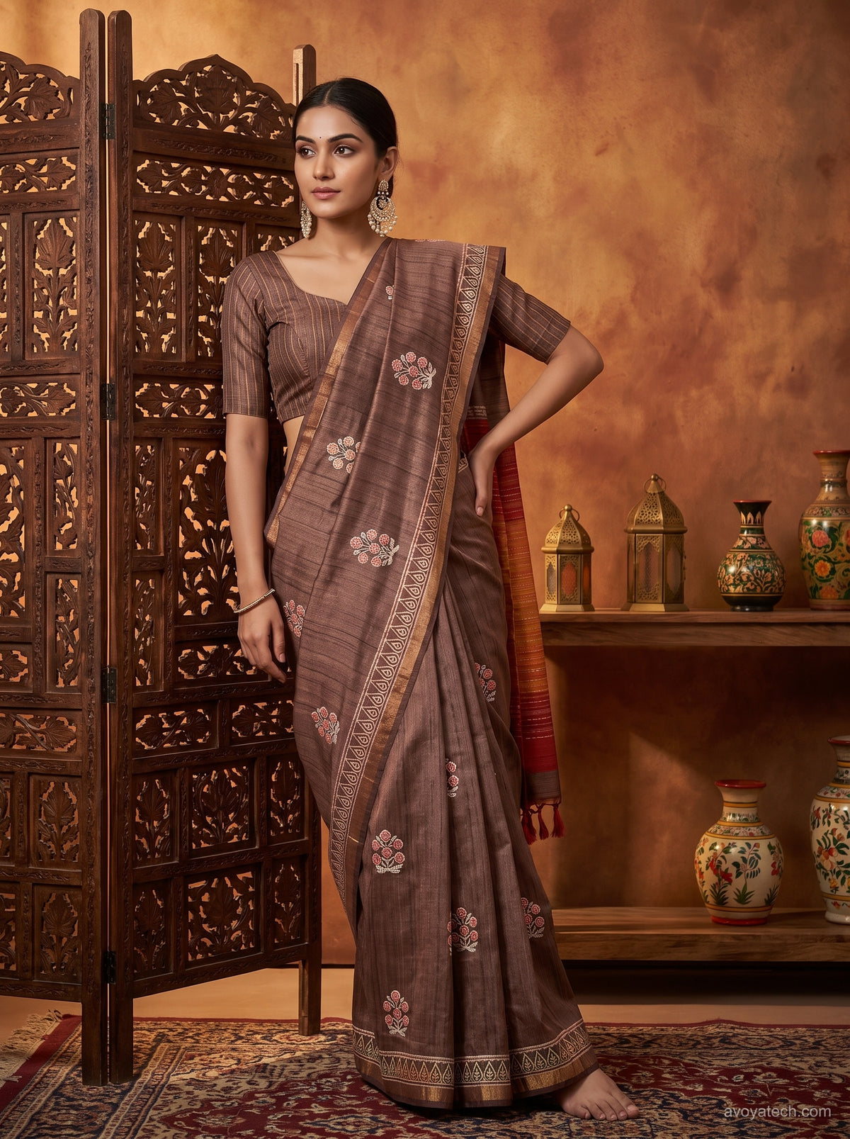 Mauve Floral Printed Saree