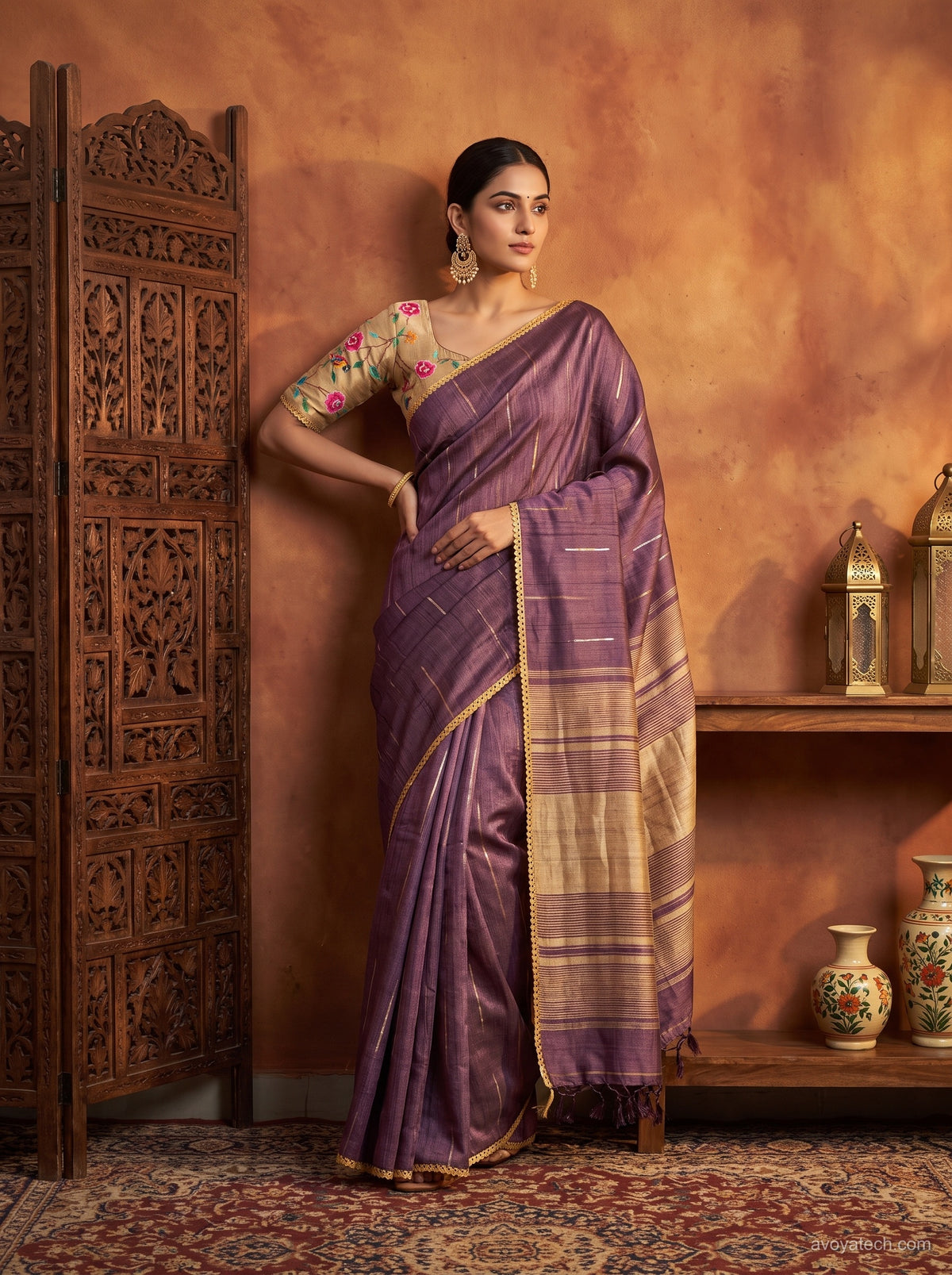 Lavender Purple Textured Saree