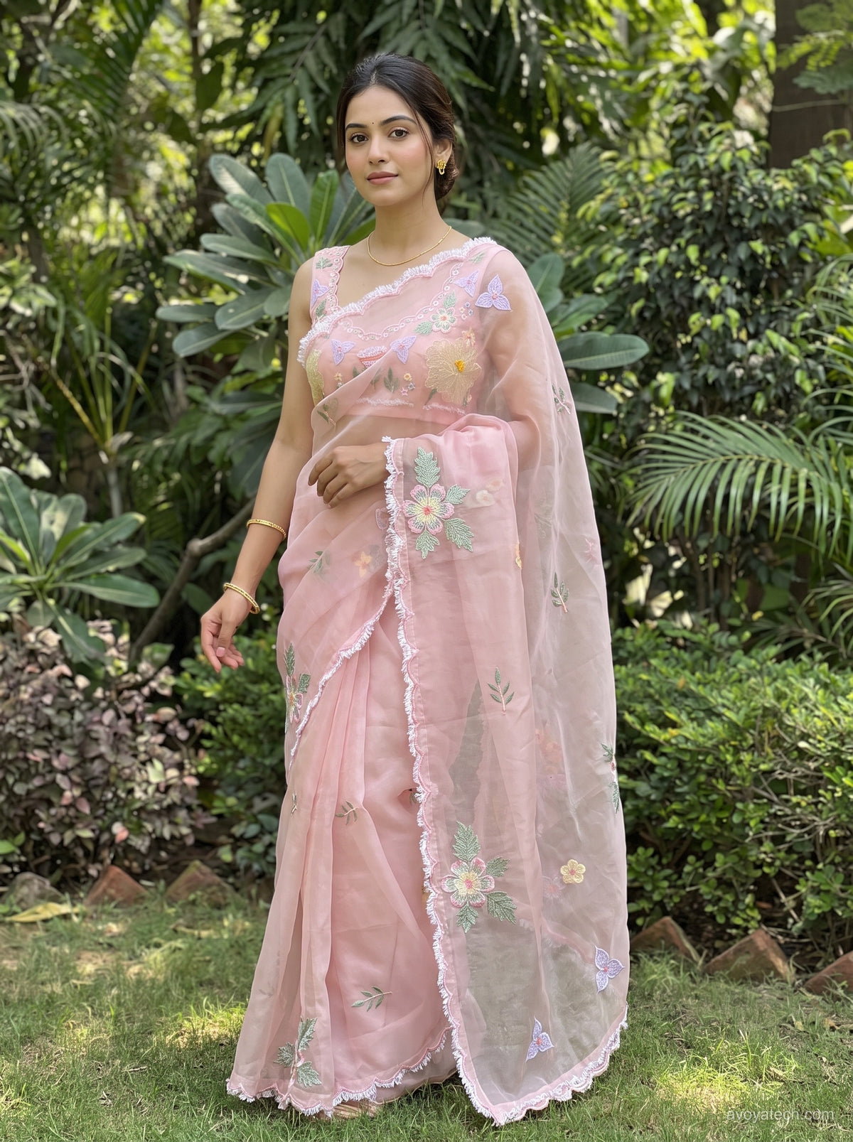 Pastel Pink Floral Printed Saree