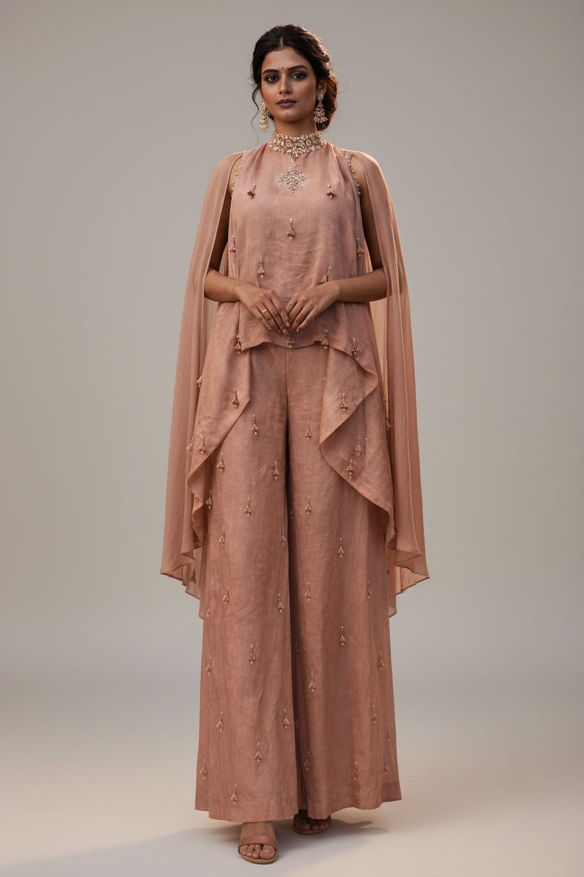 Ganga Dusty Rose Cascade Palazzo Set Main image