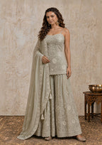 Mint Blossom Embroidered Sharara Set