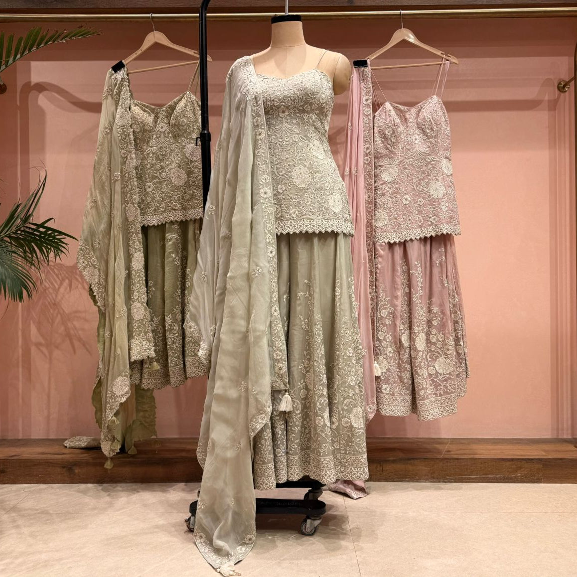 Mint Blossom Embroidered Sharara Set