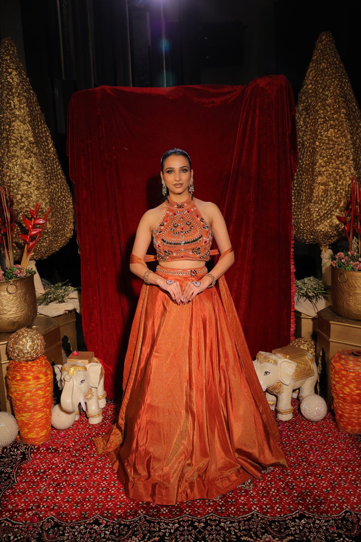 Rust Copper Metallic Tissue Lehenga Set Main image