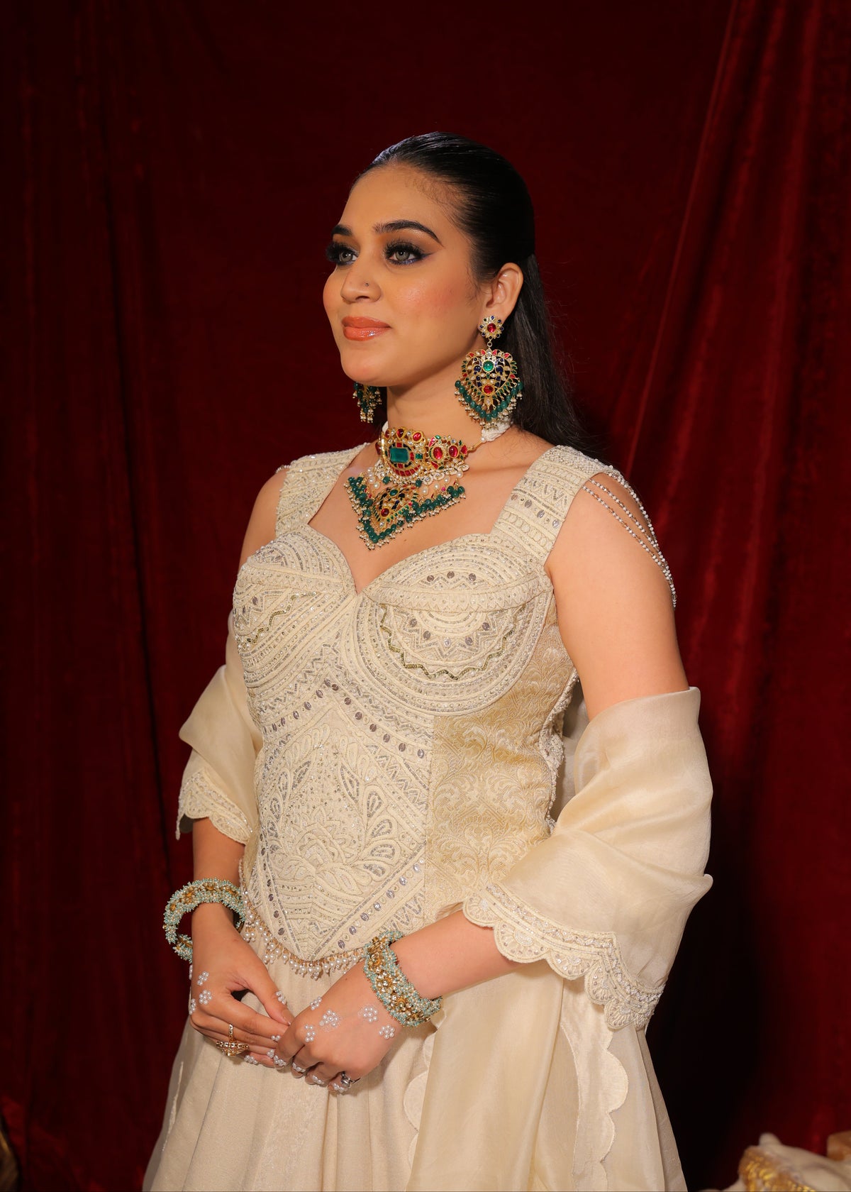 Ivory Hand-Embroidered Corset Lehenga Set