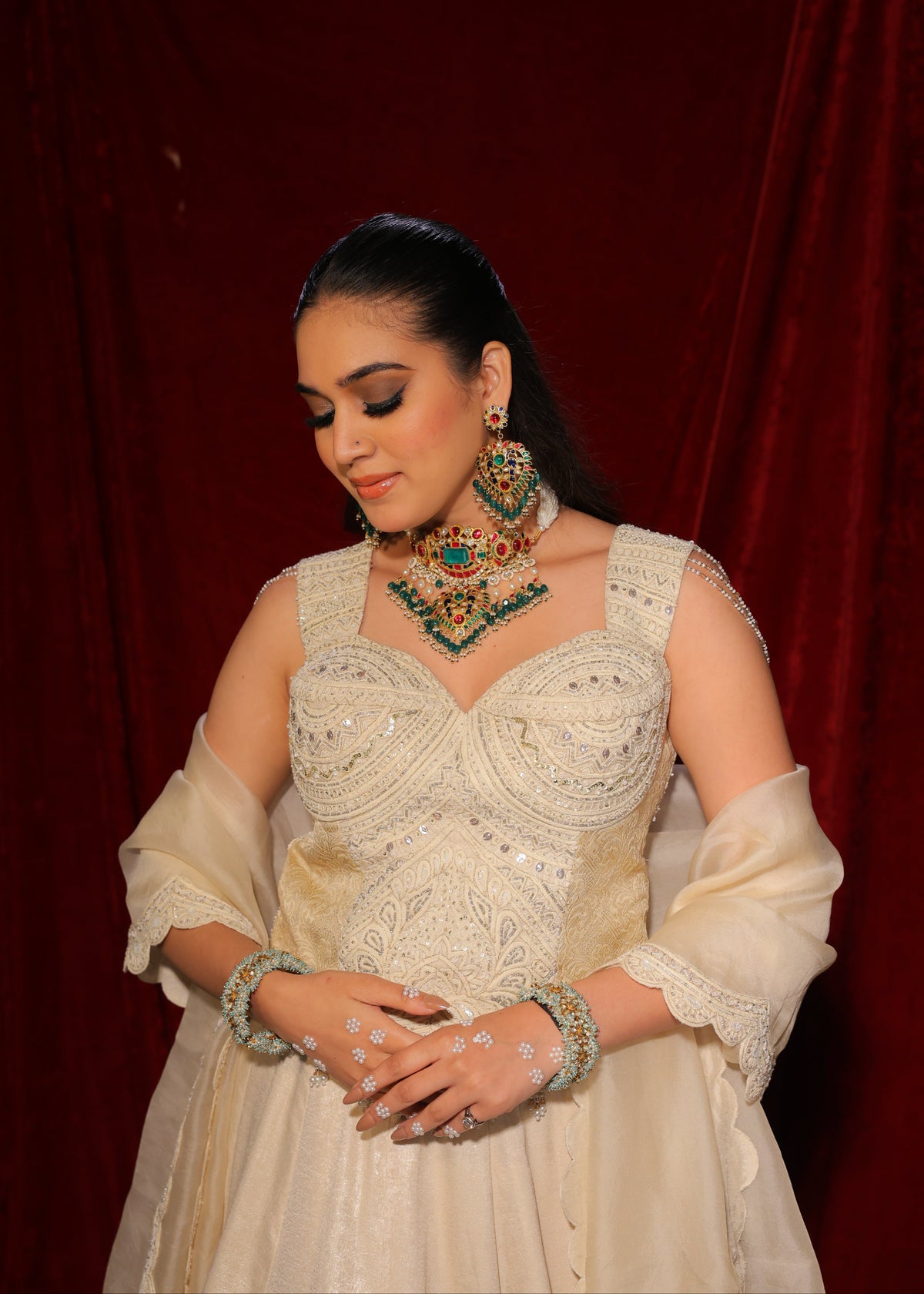 Ivory Hand-Embroidered Corset Lehenga Set
