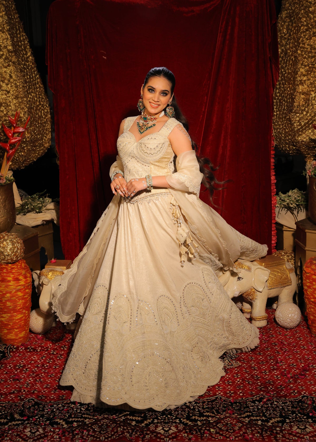 Ivory Hand-Embroidered Corset Lehenga Set