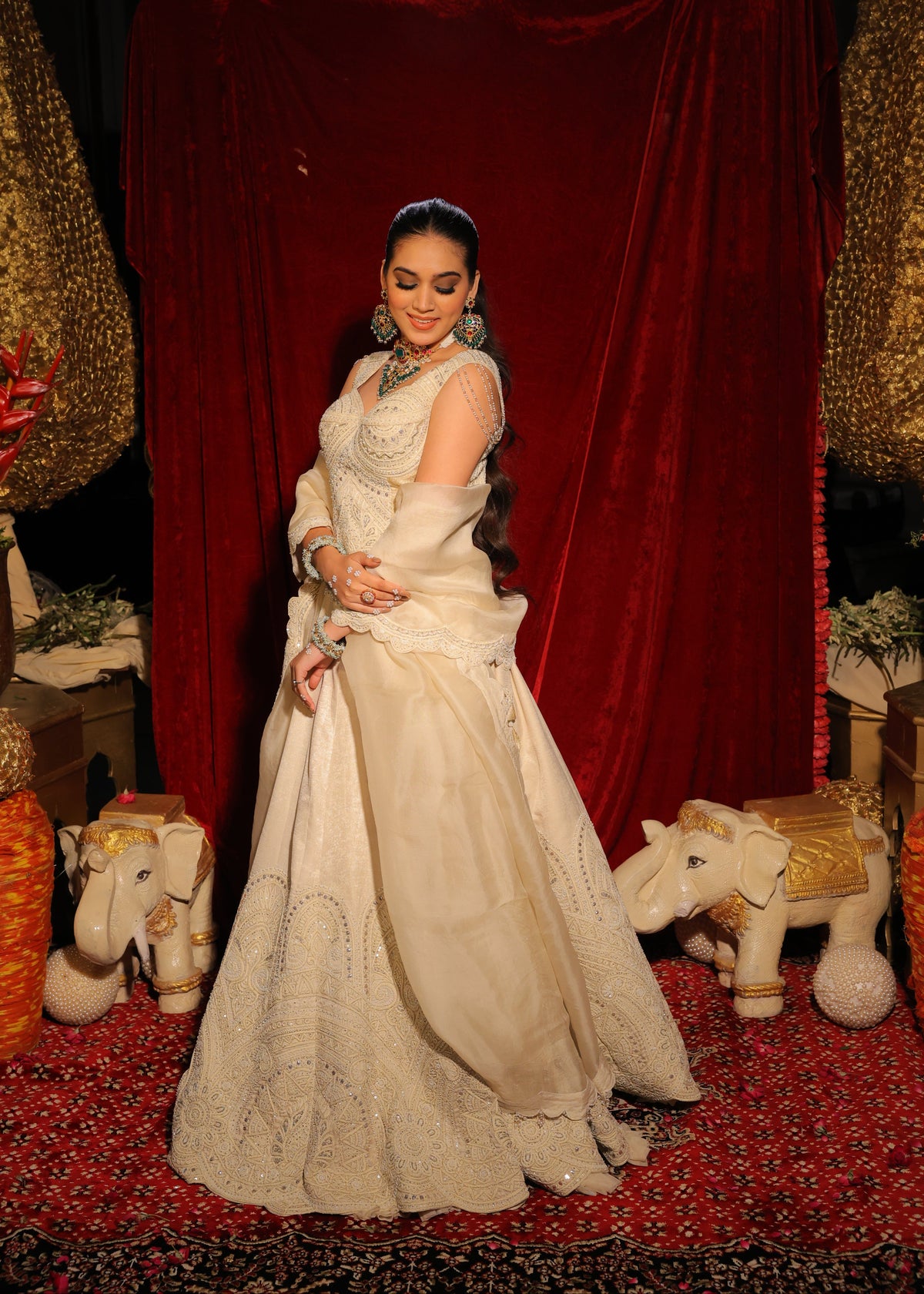 Ivory Hand-Embroidered Corset Lehenga Set