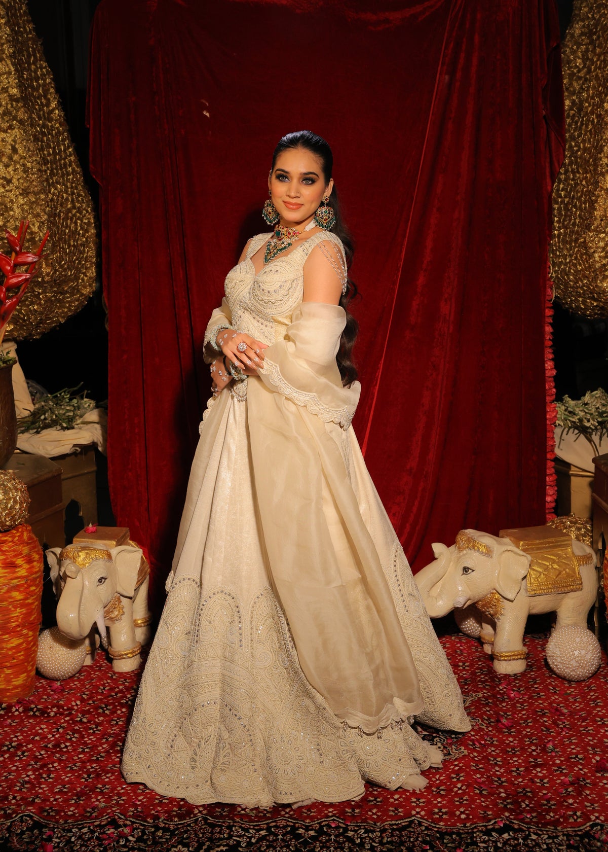 Ivory Hand-Embroidered Corset Lehenga Set