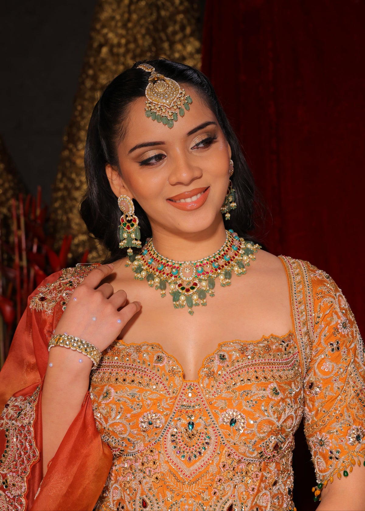 Rust Handcrafted Kalidar Bridal Lehenga Set