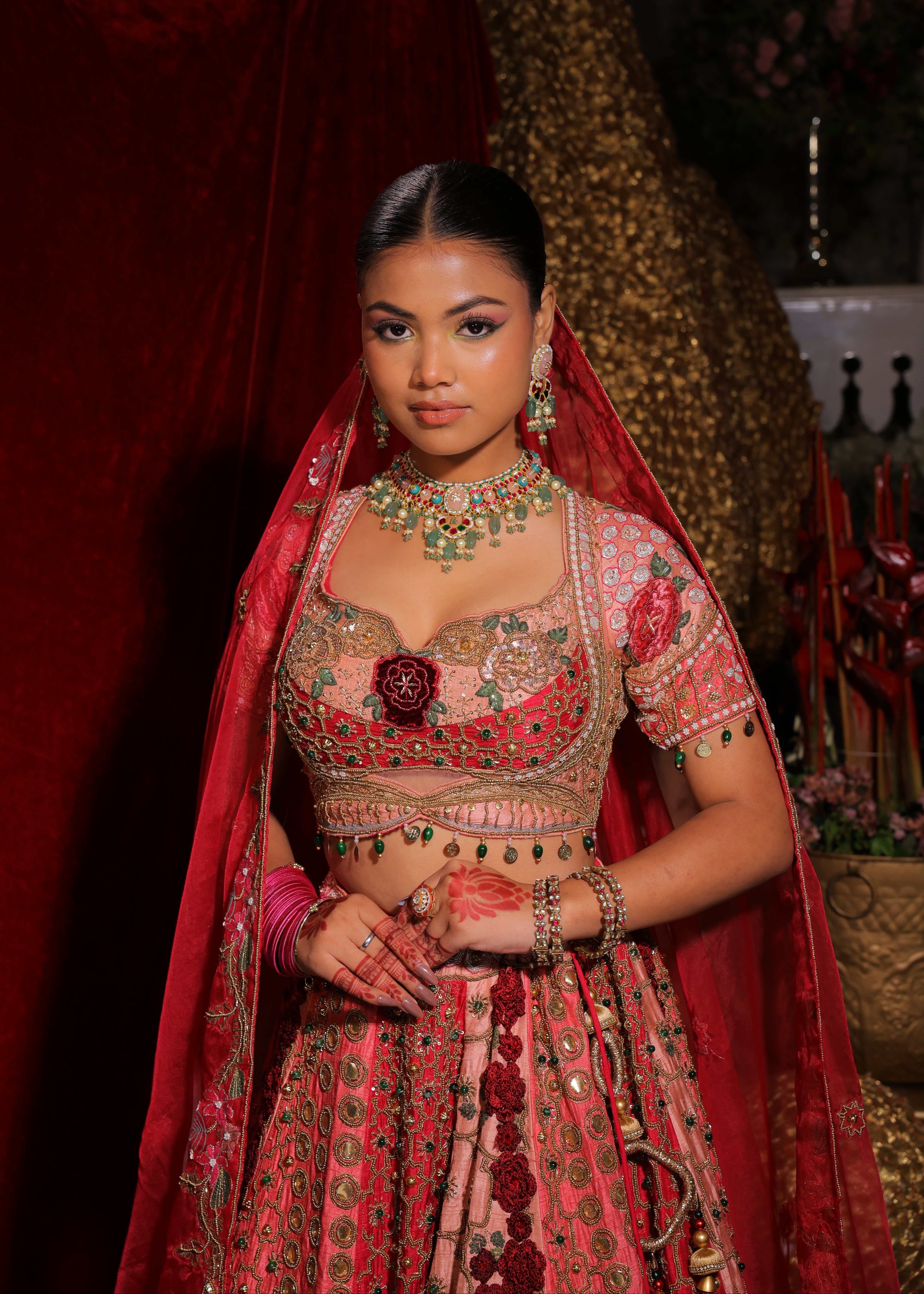 Floral Embroidered Lehenga Choli Set Secondary image