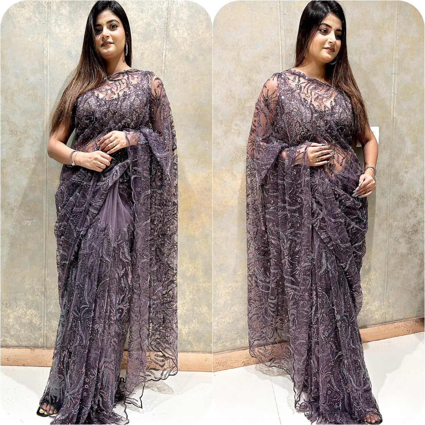 Purple Fancy Net Saree