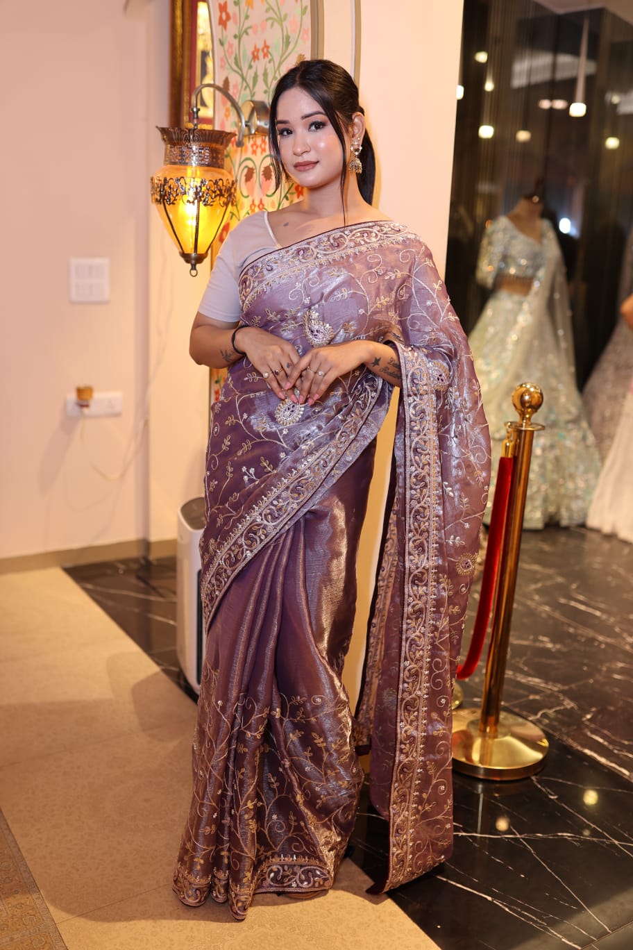 Purple Tissue Saree with Intricate Embroidery