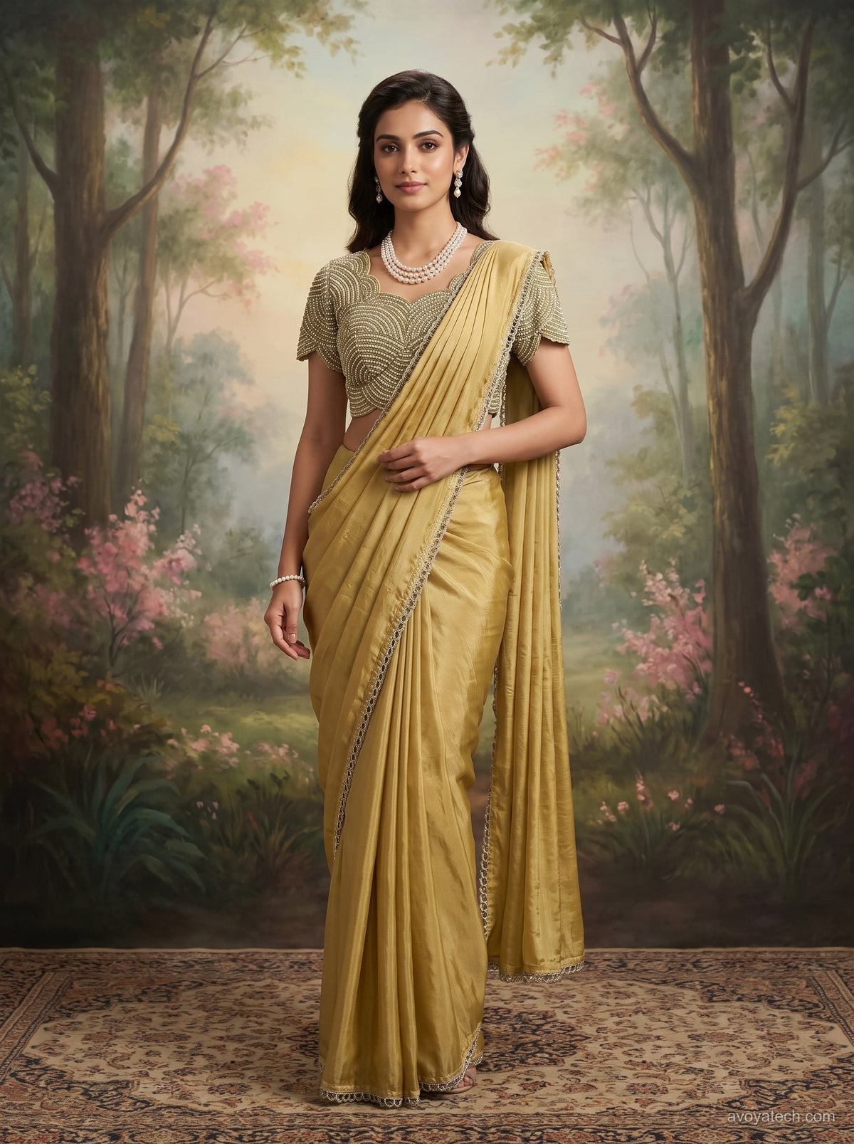 Yellow Silk Saree with Elegant Silver Lace Border Main image