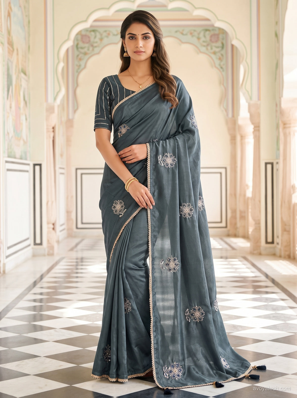 Blue Soft Fabric Saree with Intricate Embroidery Main image