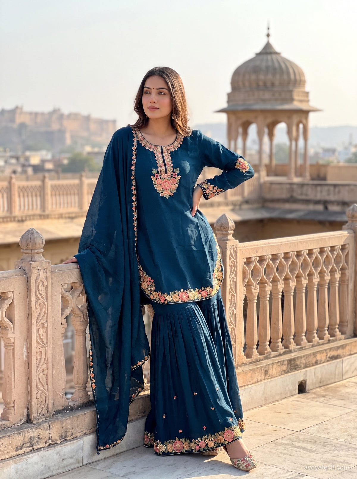 Peacock Teal Gharara Suit