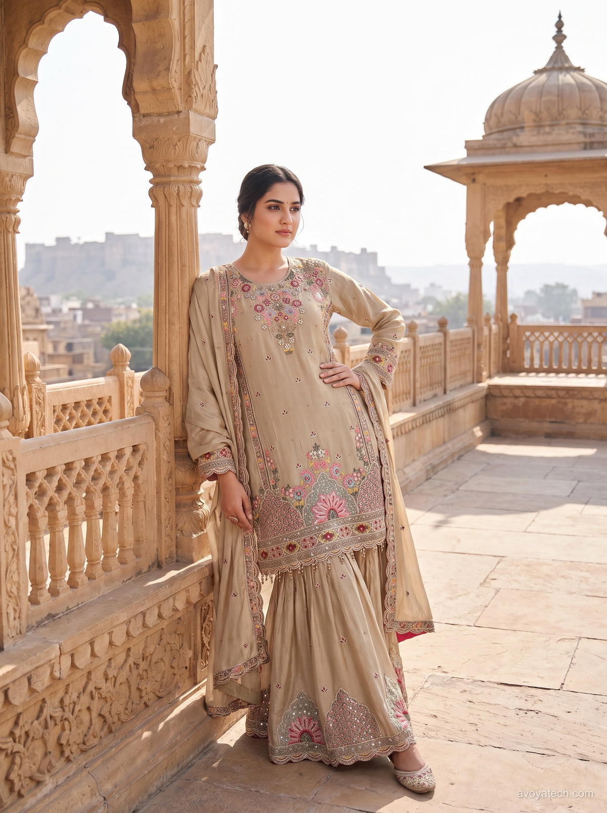 Sand Beige Sharara Suit