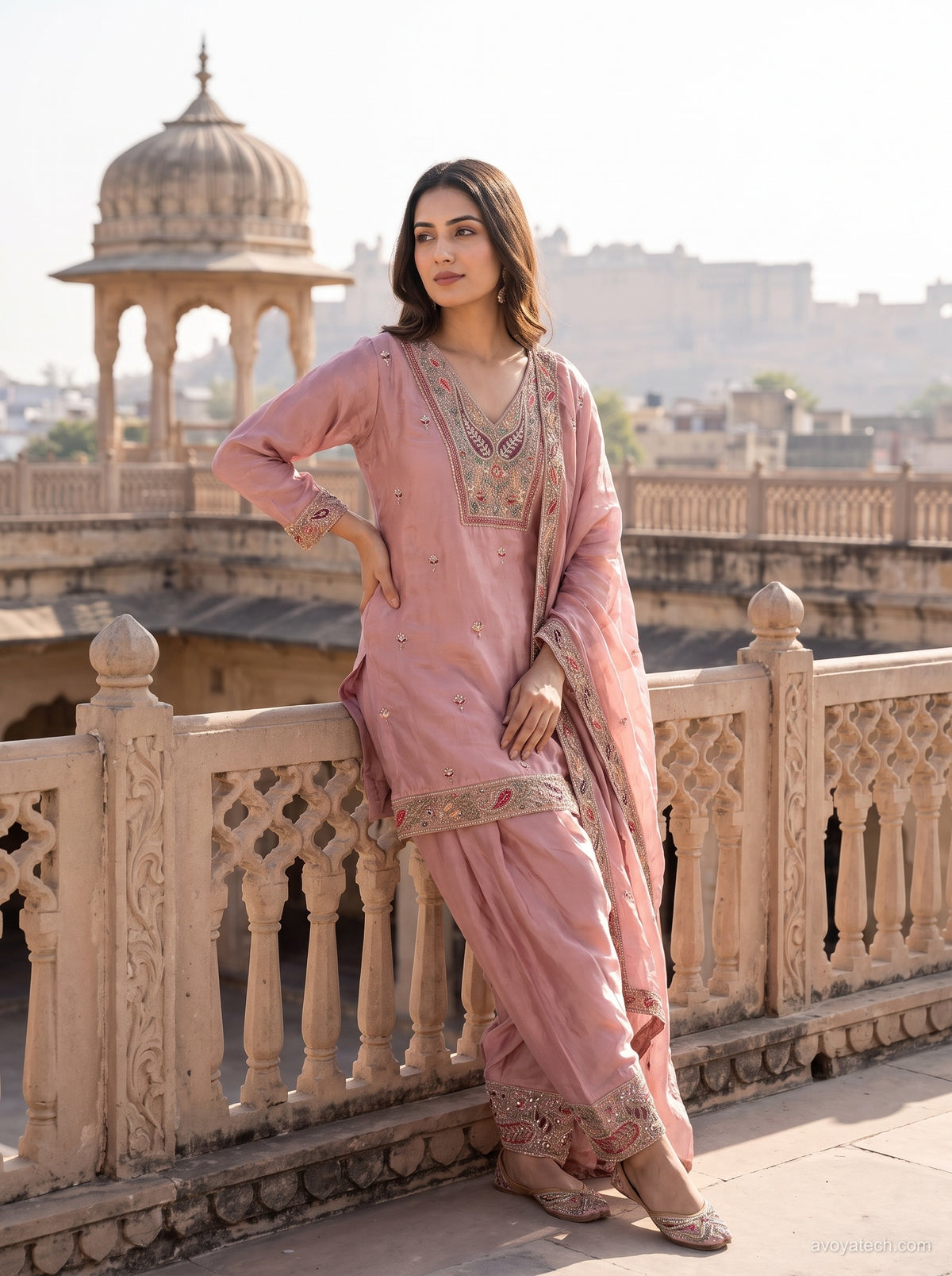 Dusty Rose Paisley Embroidered Salwar Suit Main image