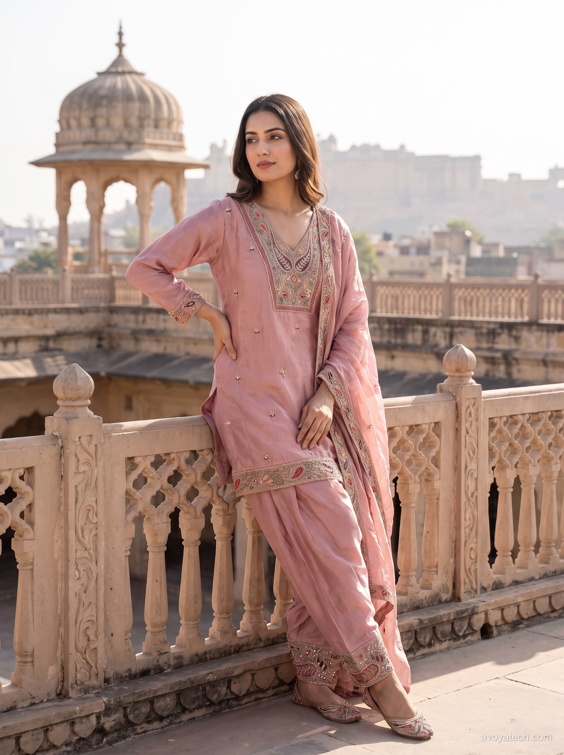 Dusty Rose Paisley Embroidered Salwar Suit