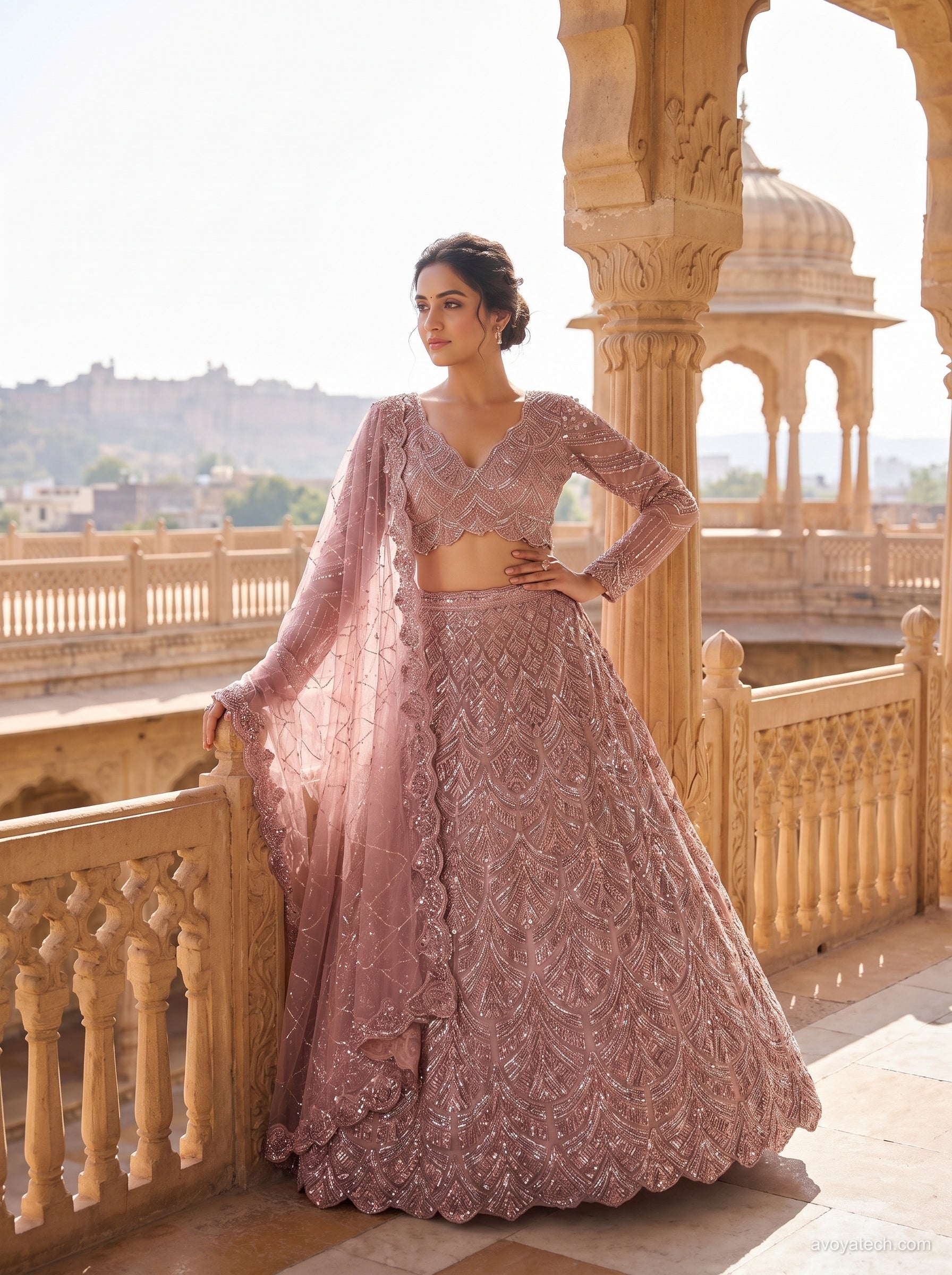 Dusty Rose Scalloped Lehenga Choli Set