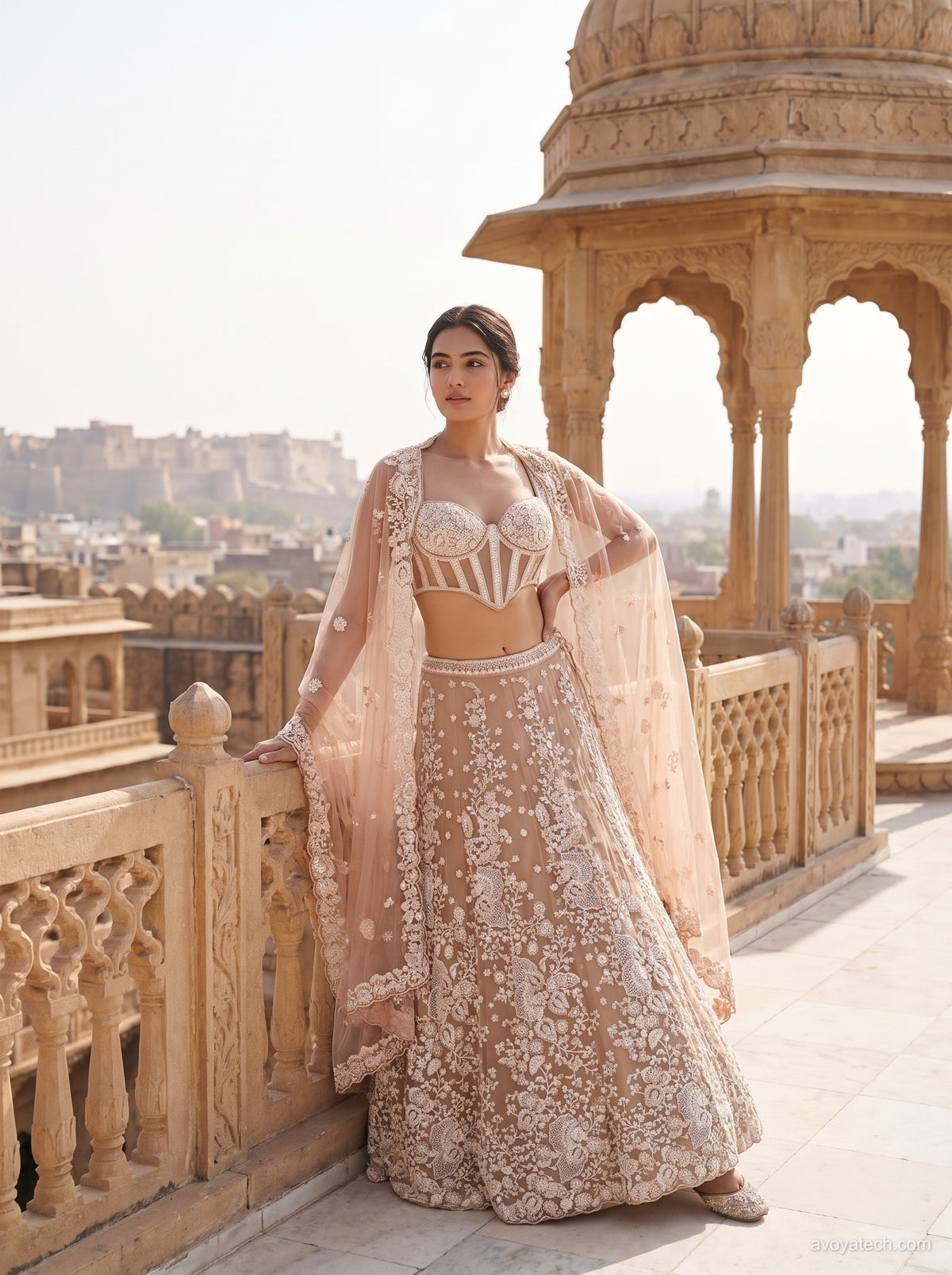 Blush Peach Embroidered Lehenga Set Main image