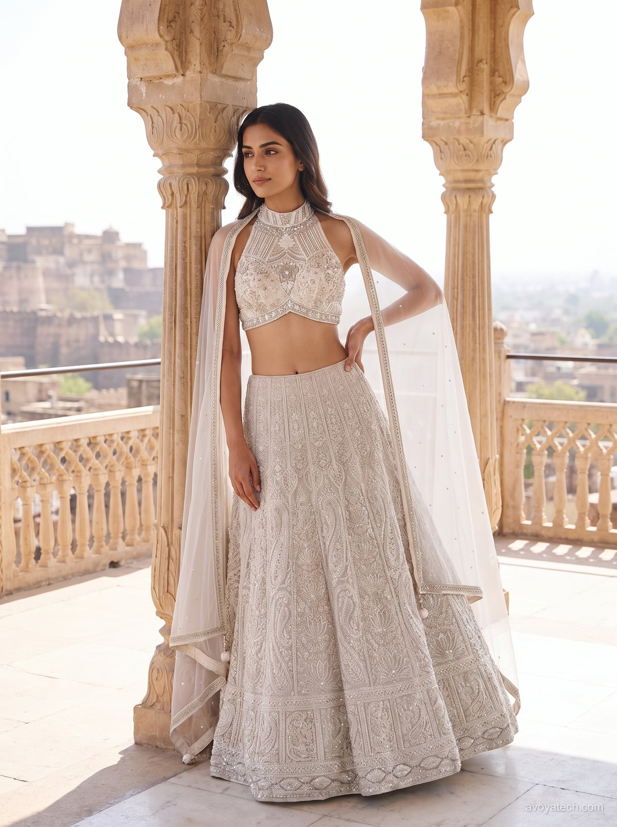 Ivory Pearl Embroidered Lehenga Set