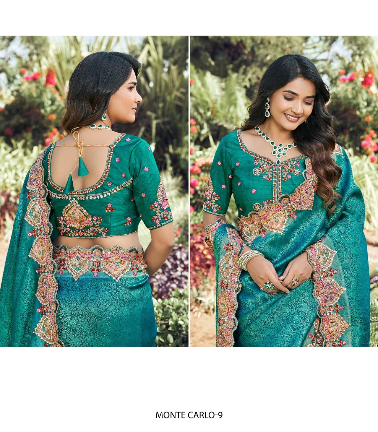 Teal Heritage Saree Secondary image