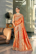 Imperial Tangerine Heritage Silk saree