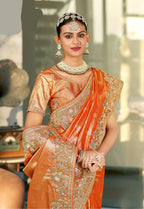 Imperial Tangerine Heritage Silk saree