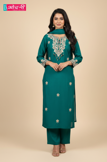 Teal Royal Tussar Silk Suit (S-34 B-1)