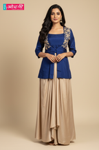 Contemporary Royal Blue & Champagne Skirt dress (KT-28802 B-5)