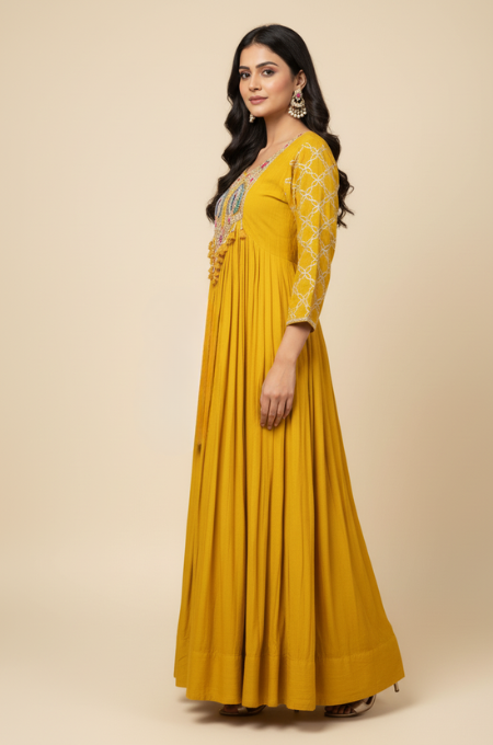 Radiant Peacock Mustard Gown(S-47 B-1)